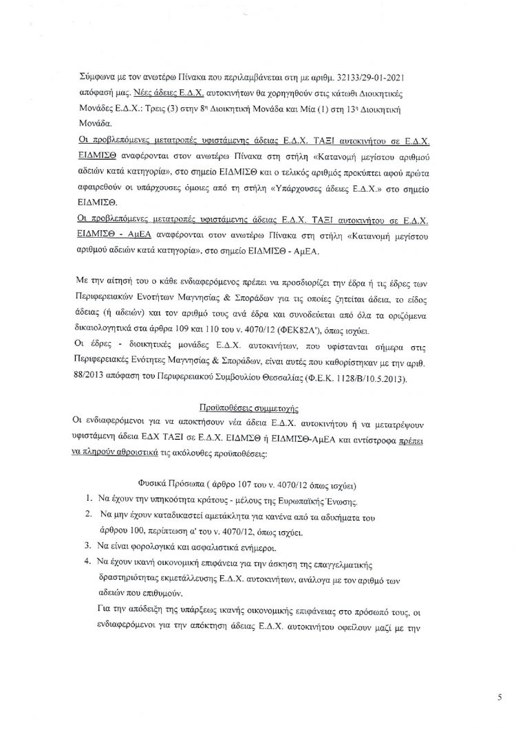 Απόκτηση νέας άδειας Ε.Δ.Χ. αυτοκινήτου ή μετατροπή υφιστάμενης άδειας Ε.Δ.Χ. ΤΑΞΙ σε Ε.Δ.Χ. ΕΙΔΜΙΣΘ ή ΕΙΔΜΙΣΘ-ΑμΕΑ