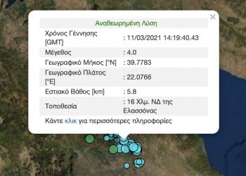 Μετασεισμός 4 Ρίχτερ ταρακούνησε τον Δήμο Φαρκαδόνας