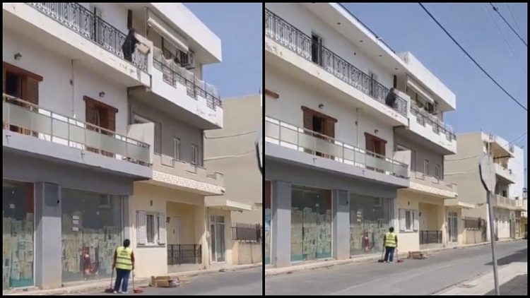 Πετάει σκουπίδια από τον δεύτερο όροφο και λέει στην καθαρίστρια «δουλειά σου είναι» – VIDEO