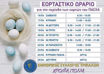 Το Πασχαλινό ωράριο καταστημάτων Τρικάλων
