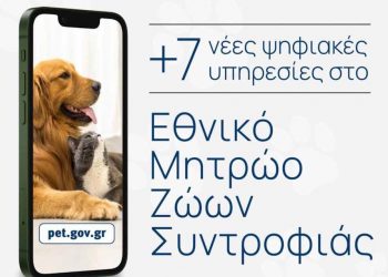 Επτά νέες ψηφιακές υπηρεσίες προστέθηκαν στο Εθνικό Μητρώο Ζώων Συντροφιάς