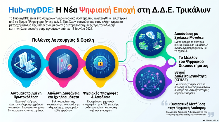 Έναρξη παραγωγικής λειτουργίας του συστήματος Hub-myDDE στη Δ.Δ.Ε. Τρικάλων